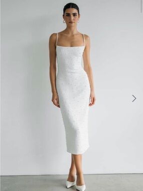 Jenny Yoo Ivory Beaded Midi Dress with Thin Straps